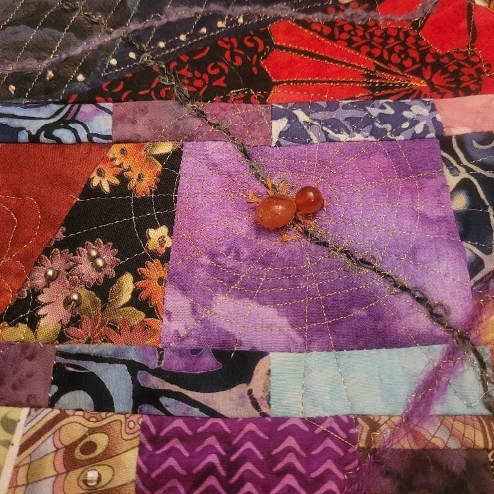 Vintage Signed Handmade Crazy Quilt Embroider Patchwork Wall Decor Art OOAK HTF